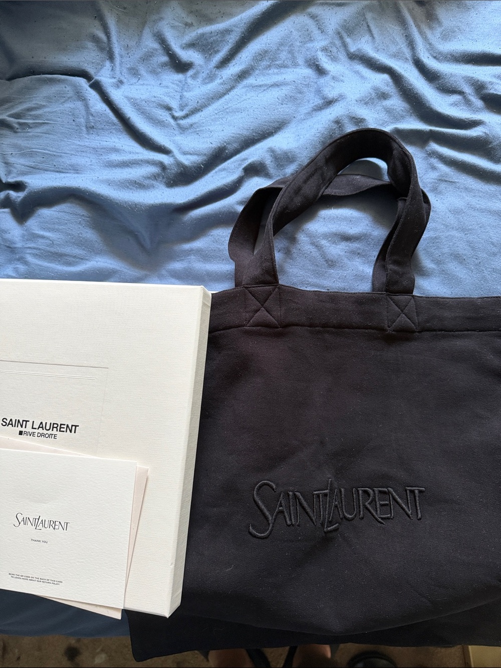 Saint Laurent Black Embroidered Canvas Shopper Tote